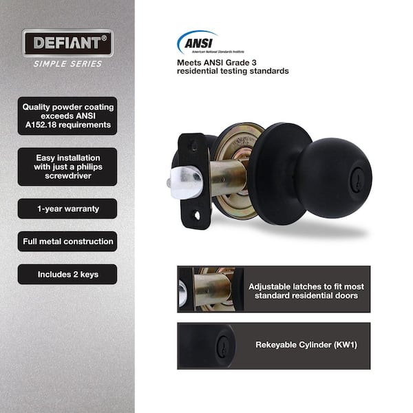 Defiant Ball Matte Black Keyed Entry Door Knob TWX900B - The Home