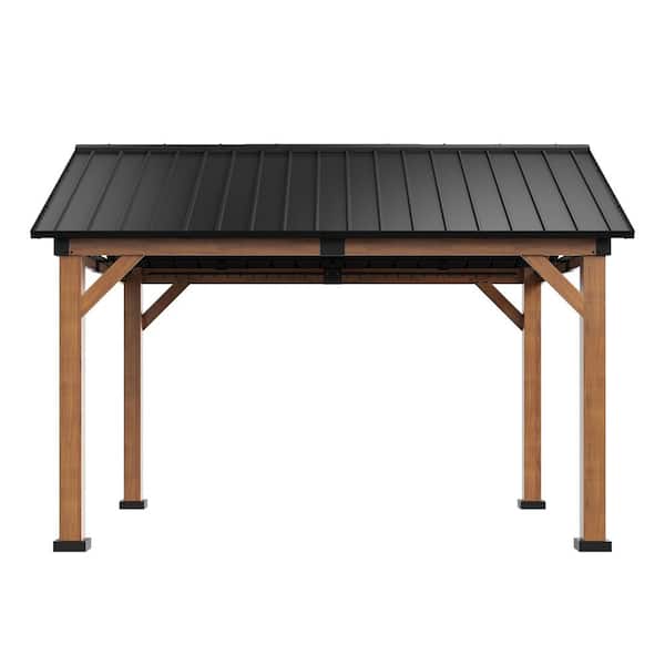 Clihome 10 ft. x 12 ft. Wood Grain Galvanized Steel Roof