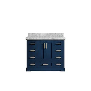 Boston 42 in. W x 22 in. D x 36 in. H Bath Vanity in Navy Blue with 2" Carrara Marble Top