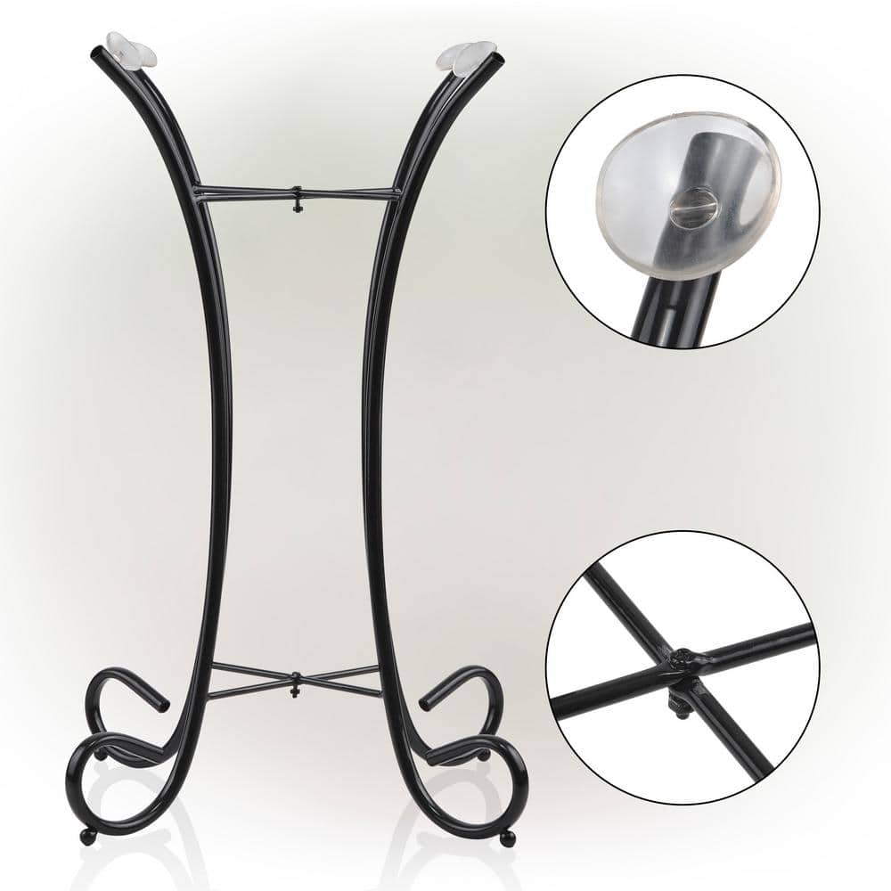 Black Foldable Iron Bird Bath Stand, 18 x 18 x 23 Inches