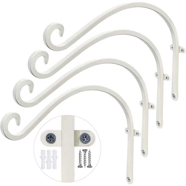 12 in. Hanging Plant Bracket for Plant Hangers Outdoor More Stable and Sturdy White Plant Hooks (4-Pieces) Metal