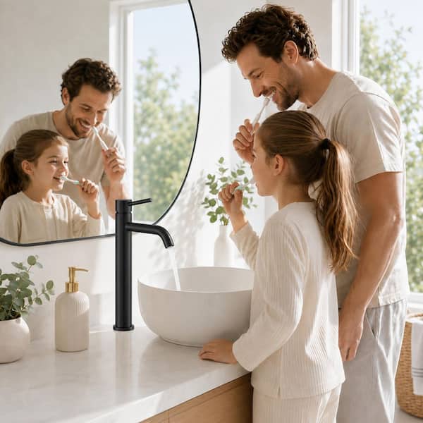 Single Hole Single Handle Bathroom Vessel Sink Faucet With Pop Up Drain Without Overflow in Matte Black