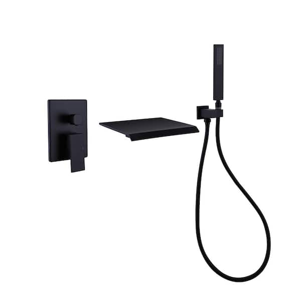 Single-Handle Wall-Mount Roman Tub Faucet with Hand Shower 3-Hole in. Matte Black
