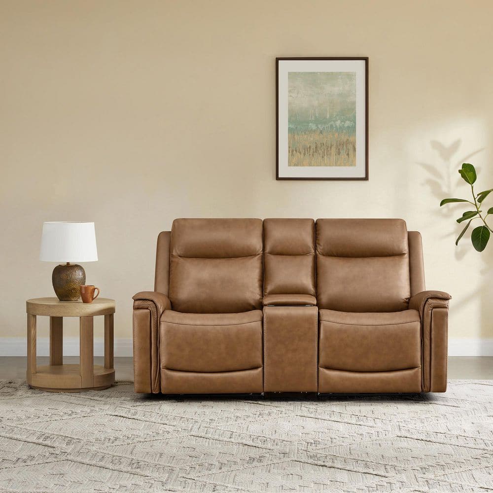 Grace 73.6 in. Straight Arm 3-Piece Super Zero Gravity Leather Reclining Sofa in Saddle with Dual Motors, Console price history on PriceWatchPro