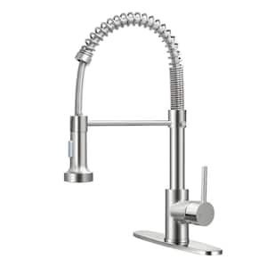 Single Handle Kitchen Faucet Pull Down Sprayer Kitchen Faucet with Deck Plate in Brushed Nicke