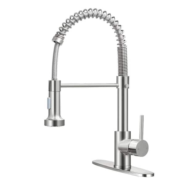 AKLFGN Single Handle Kitchen Faucet Pull Down Sprayer Kitchen Faucet with Deck Plate in Brushed Nicke