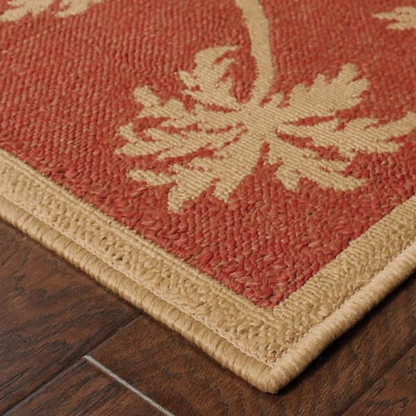 Beige 2 ft. x 8 ft. Loomed Border Polypropylene Rectangle Indoor/Outdoor Area Rug