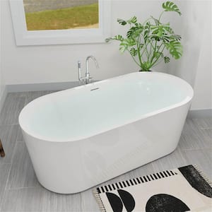 Modern 65 in. H Acrylic Freestanding Flatbottom Bathtub with Drain Included Non-Whirlpool Bathtub in Glossy White