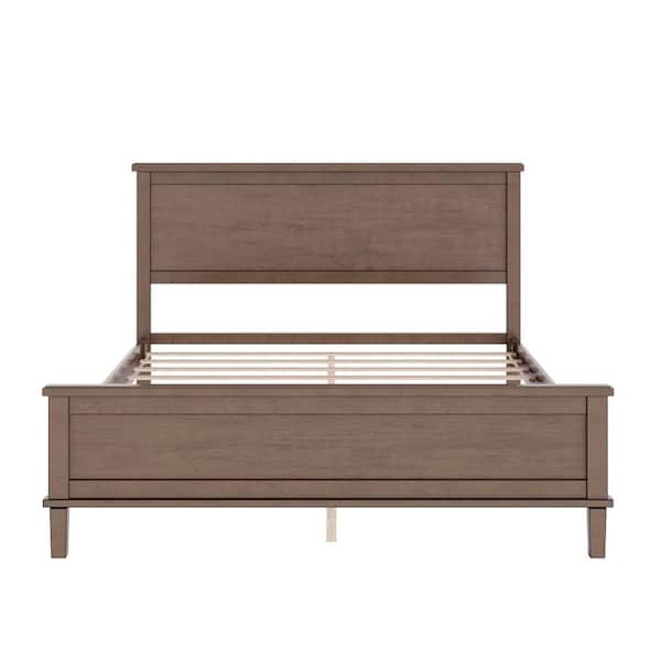 Boosicavelly Mid-Century Brown Wood Frame Queen Size Platform Bed