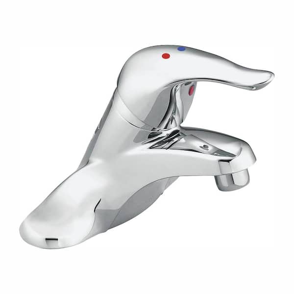 MOEN Chateau 4 in. Centerset Single Handle Low-Arc Bathroom Faucet, Red/Blue on Top/Under Spout in Chrome (No Drain Assembly)