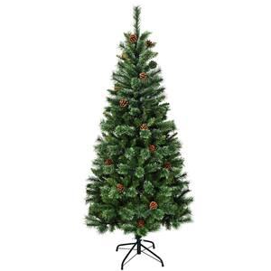 Costway 7 ft. Pre-Lit PVC Hinged Artificial Christmas Tree with 300 LED ...