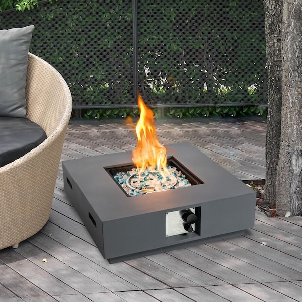 SUNRINX 28 in. x 9 in. Square Exterior Terrafab Propane Grey Fire Pit Table