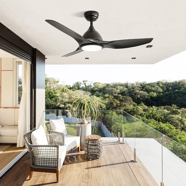 LINJO 52 In. Indoor Black ABS Fan Blade 6 Speeds Ceiling Fan with Remote and Reversible DC Motor