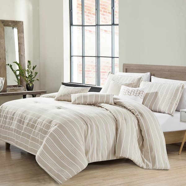Shatex 7 Piece Coffee Luxury Bedding Sets - Oversized Bedroom Comforters , Queen