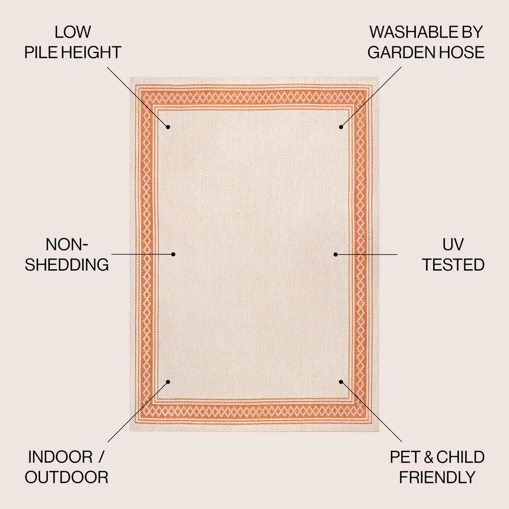 Modern Cream/Orange Geometric Indoor/Outdoor Synthetic Rug - 3' x 5'