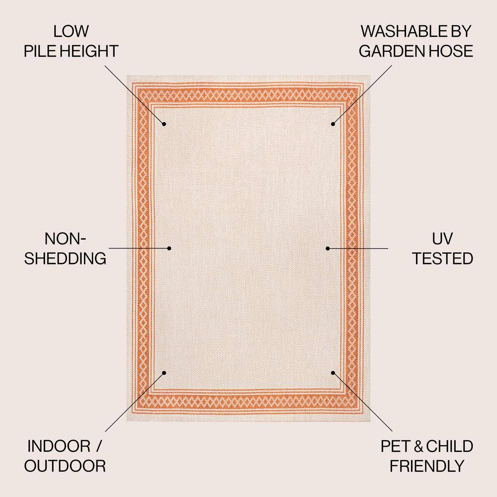 Reversible Cream/Orange Diamond Indoor/Outdoor Synthetic Rug