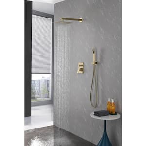 Standard Fixed Shower Head Wall Mounted Fixed and Handheld Shower Head in Gold with Handheld and 10 in. Shower head