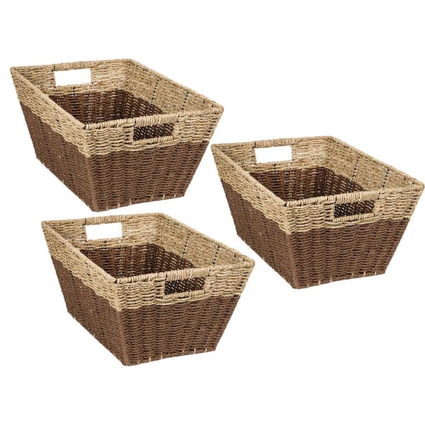 Honey-Can-Do 7.5 Gal. Seagrass Storage Baskets in Dark Brown (3-Pack)