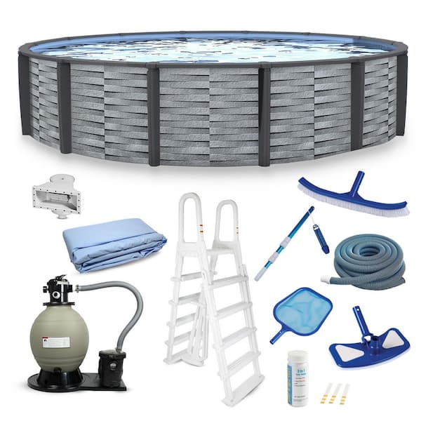 Affinity 24 ft. Round 52 in. Deep Hard Sided Above Ground Pool Package w/ Sand Filter, Ladder, Skimmer, Liner