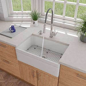 Decorative Lip Farmhouse Apron Fireclay 30 in. Single Basin Kitchen Sink in White