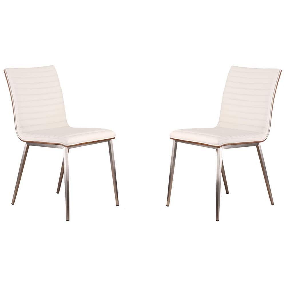 Cafe 34 in. White Faux Leather and Brushed Stainless Steel Dining Chair (Se
