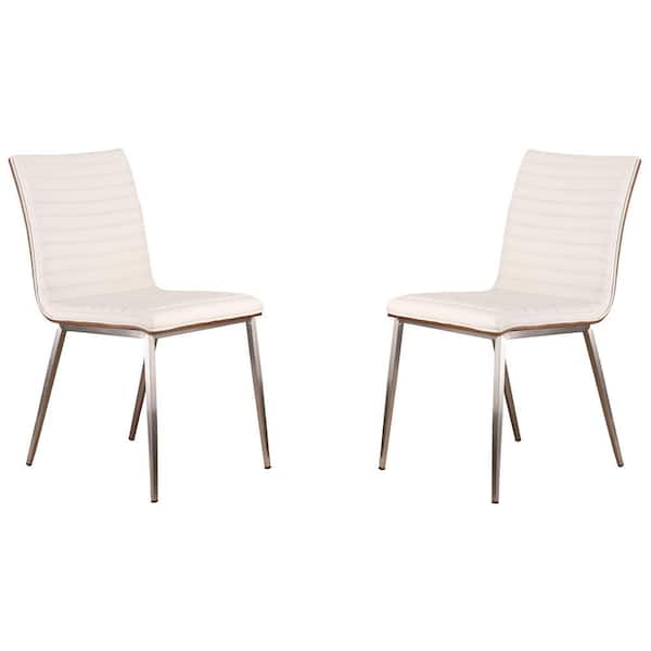 Cafe 34 in. White Faux Leather and Brushed Stainless Steel Dining Chair (Set of 2)