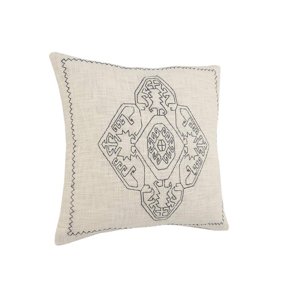 20" Square Off-White Embroidered Damask Medallion Throw Pillow Set