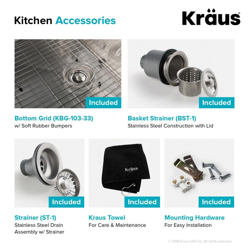 Kraus 33-Inch Satin Stainless Steel Double Bowl Undermount Kitchen Sink