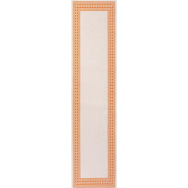 Lucia Classic Diamond Border Cream/Orange 2 ft. x 8 ft. Indoor/Outdoor Area Rug