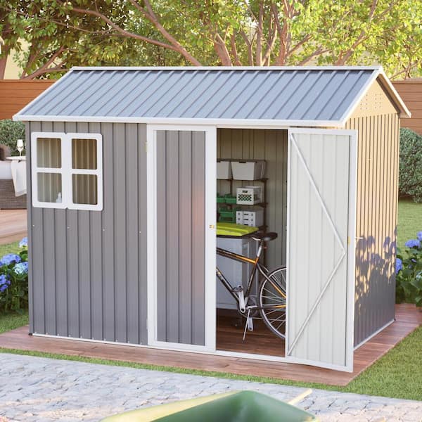 8 ft. W x 6 ft. D Outdoor Steel Storage Shed with Window, Lockable