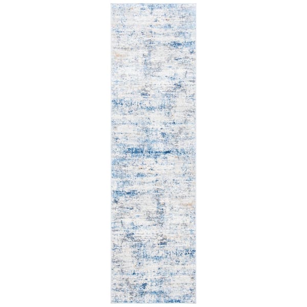 SAFAVIEH Amelia Ivory/Blue 2 ft. x 8 ft. Geometric Distressed Runner Rug