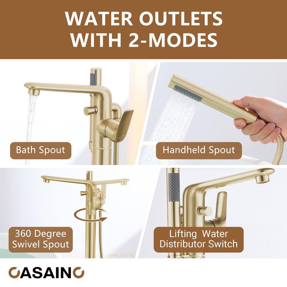Brushed Gold Freestanding Bathtub Faucet with Handshower