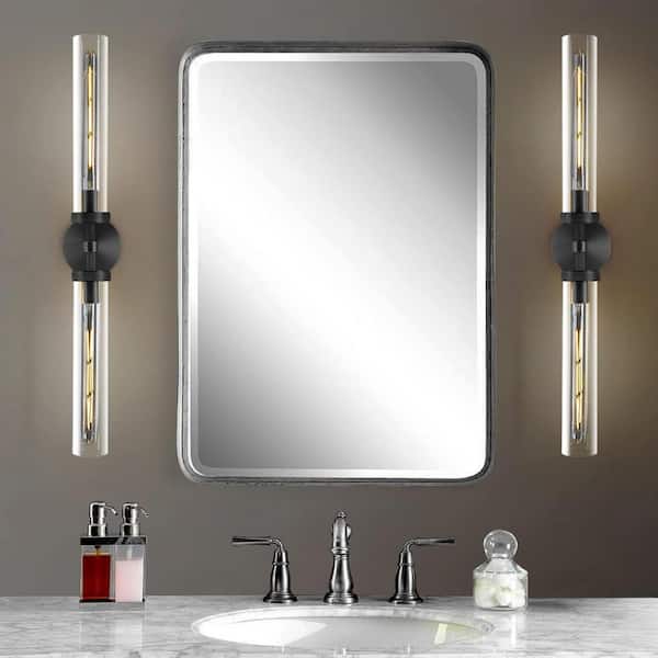 4.64 in. 30 in. H 2-Light Black Wall Sconce Modern Wall Light with Double Glass Tube for Living Room Dining Room (1-Set)