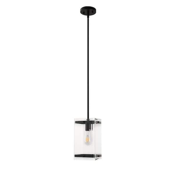 Emeritpro Modern 1-Light Black Pendant Light with Clear Tempered Glass Shade for Kitchen Island No Bulb Included