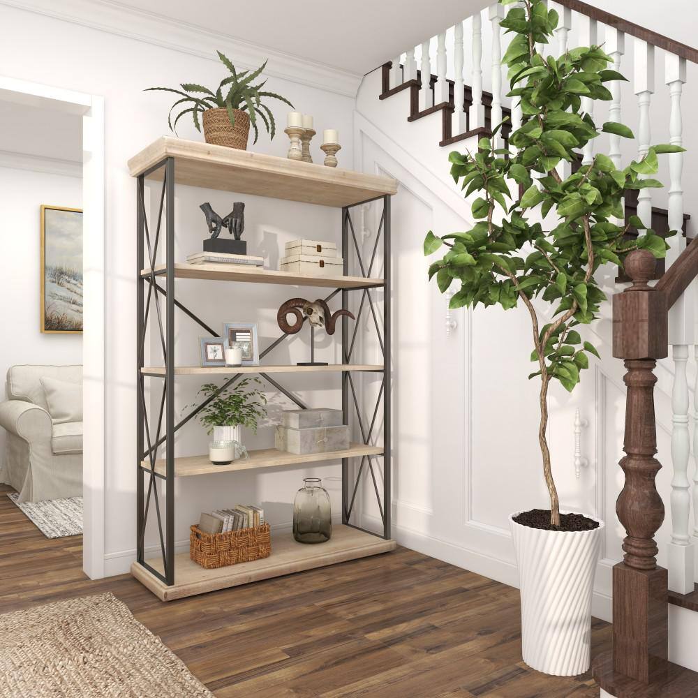 Industrial Brown Wood and Metal 5-Tier Shelving Unit