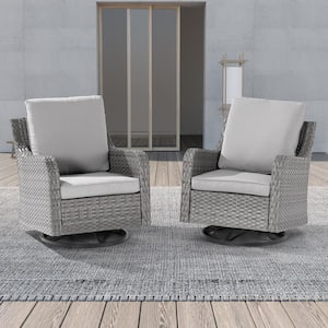 2-Piece Patio Furniture Conversation Set Gray Wicker Outdoor Rocking Chair Swiveling Set with Thick Cushion, Linen Grey