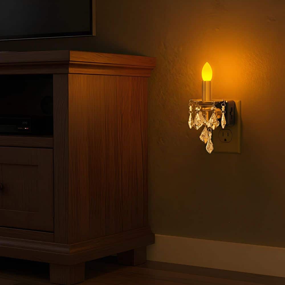 5 in. 1-Light Gold Candle Integrated LED Wall Sconce Plug-in, Amber Dimmable Light with Light Sensor for Bedroom,Hallway price history on PriceWatchPro