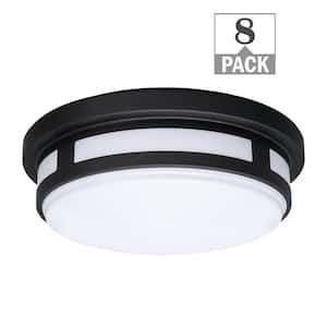 9 in. Round Black Indoor Outdoor LED Flush Mount Ceiling Light 600 Lumens 2700K 3000K 4000K Wet Rated (8-Pack)