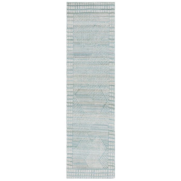 Marquee 2 ft. x 8 ft. Turquoise/Gray Chevron Border Runner Rug
