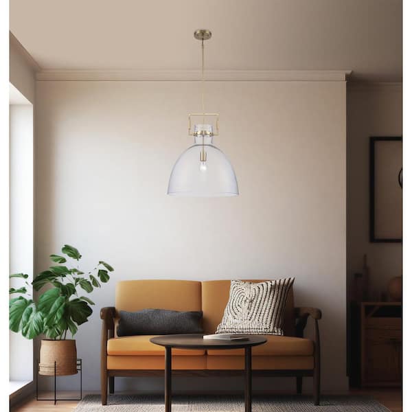 Briar 17.75 in. 1-Light Gold Pendant Light Fixture with Clear Glass Dome Shade