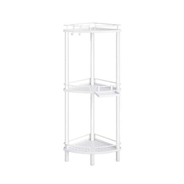 9.6in L 31.5in H Stainless Steel Freestanding Shower Shelf in White Rustproof 3 Tier Organizer with Soap Holder Hooks