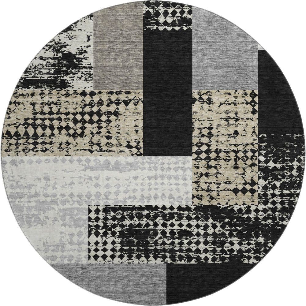 Mayfield Premium Machine Washable Abstract AMF941 Black 8 ft. x 8 ft. Round Rug price history on PriceWatchPro