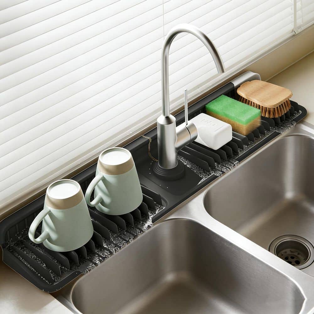 Black Faucet Mat for Kitchen Sink, Silicone Sink Splash Guard, Fast Self-draining, Fast Drying Faucet Mat Splash Guard price history on PriceWatchPro