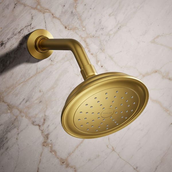 Artifacts 1-Spray Patterns 6 in. Wall Mount Fixed Shower Head in Vibrant Brushed Moderne Brass