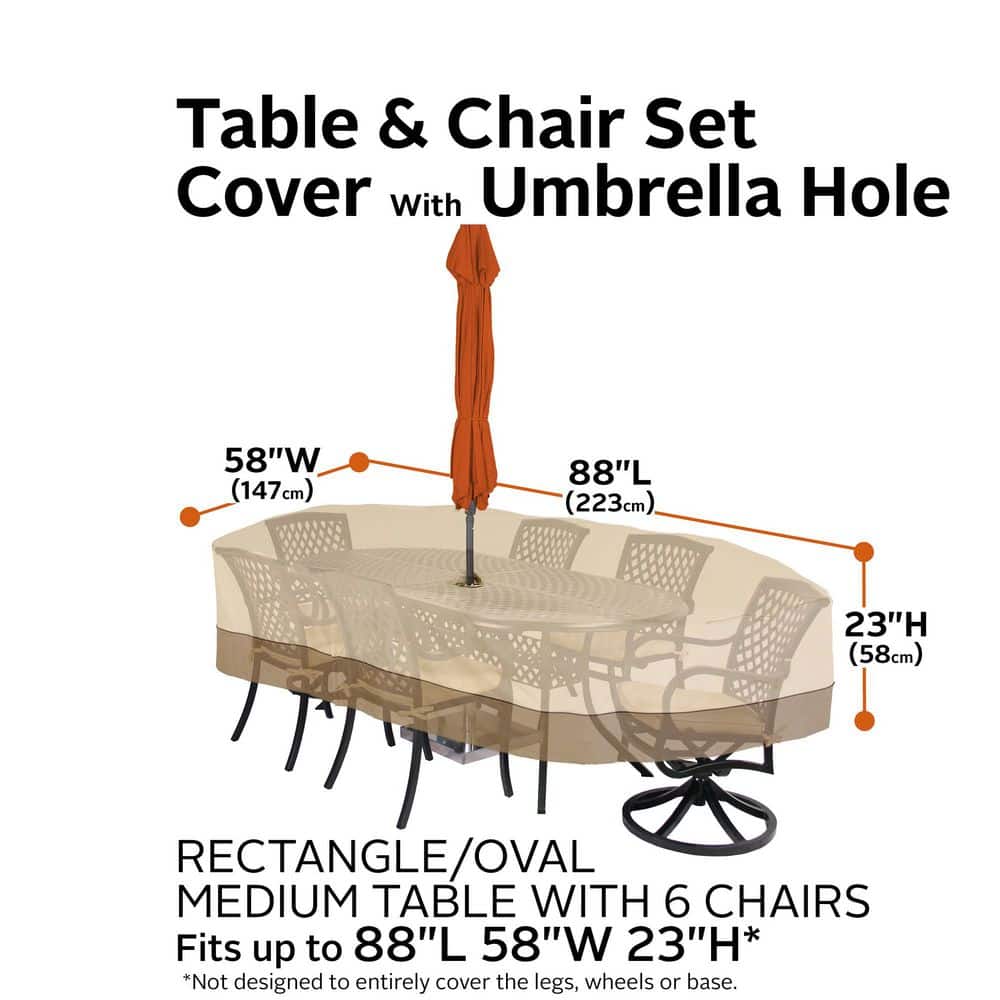 Tan and Brown Water-Resistant Patio Furniture Cover with Umbrella Hole