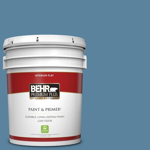 BEHR PREMIUM PLUS 5 gal. #BIC-38 Honest Blue Flat Low Odor Interior Paint & Primer