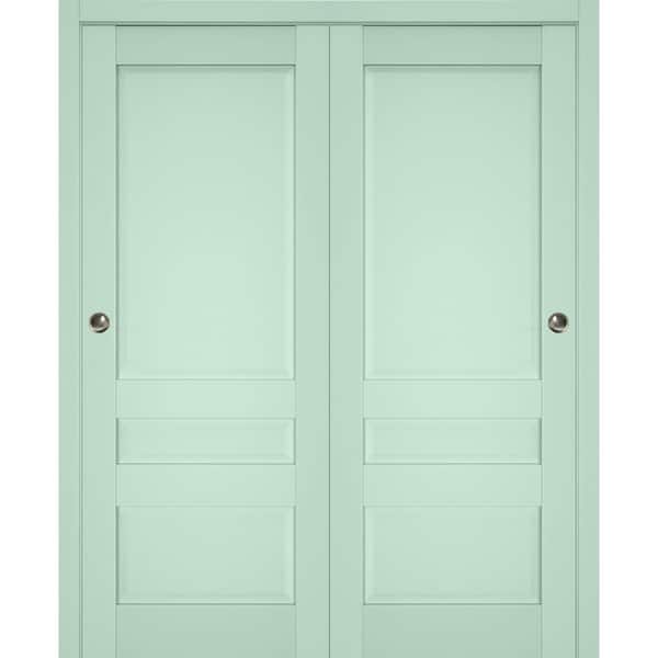 60 in. x 96 in. 2 Panel Oliva Finished Solid Wood Sliding Door with Hardware