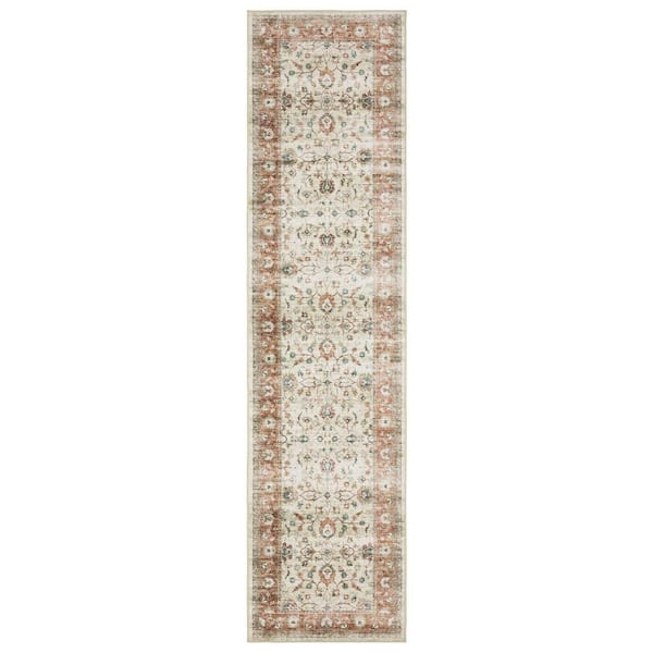 2 ft. x 8 ft. Ivory, Rust Oriental Washable Area Rug