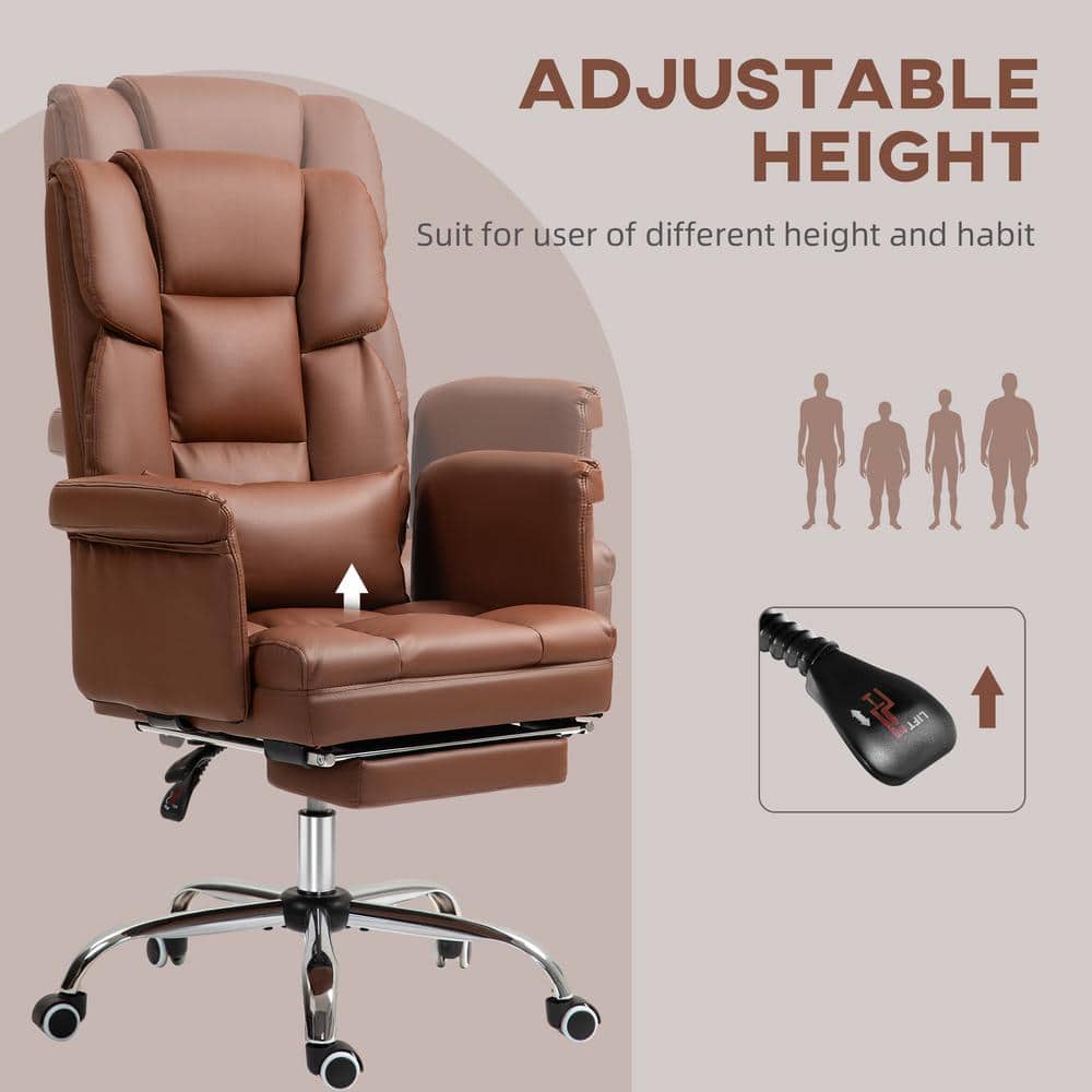Brown Leather Executive Swivel Office Chair with Metal Base