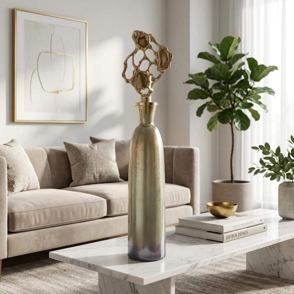 Gold 6 in. x 35 in. Bottle Glass Sculpture price history on PriceWatchPro